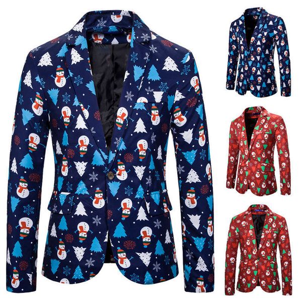 

men's 2019 one button christmas snowman print suit dress coat, White;black