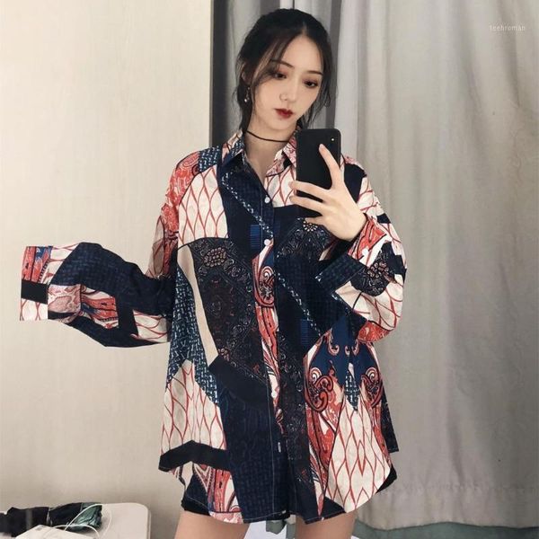 

harajuku long sleeve pattern women shirts spring autumn bf chic female blouses vintage graffiti streetwear blusas mujer1 women's, White
