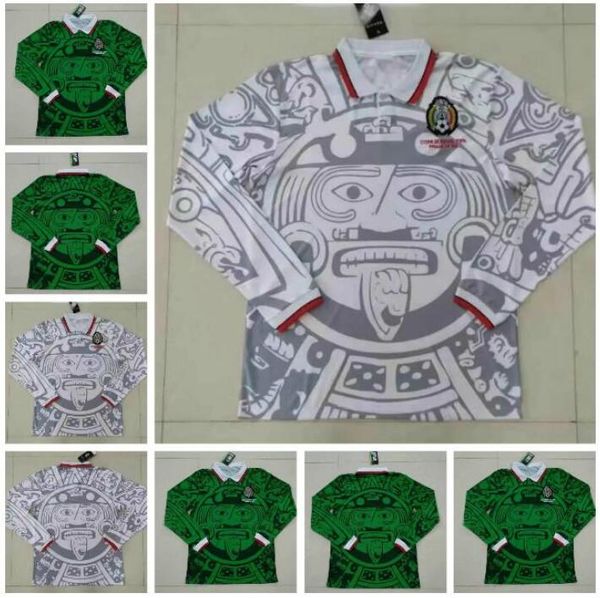 

long sleeve mexico 1998 retro soccer jerseys blanco 98 classic football shirt hernandez campos ramirez chicharito lozano 1998 mexico jerseys, Black;yellow