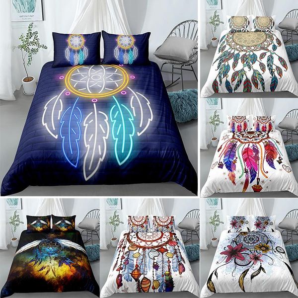 

dream-catcher print bedding set colorful feather duvet cover pillowcase single twin full king  size bed bedlinen
