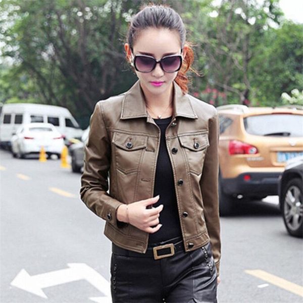

women fashion pu leather jacket bright colors black motorcycle coat short faux leather biker jacket soft female1