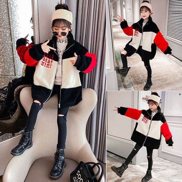 

autumn and winter coat 2020 new korean children's splicing lamb girls' fashion wool sweater, Blue