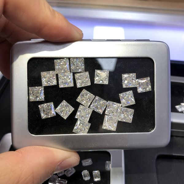 

white d color princess cut loose moissanite stone vvs1 1.0ct brilliant gemstone with gra certificate, Black