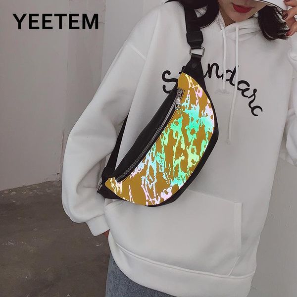 

women casual waist bag shoulder messenger bag fashion street chest reflective cool purse satchels side