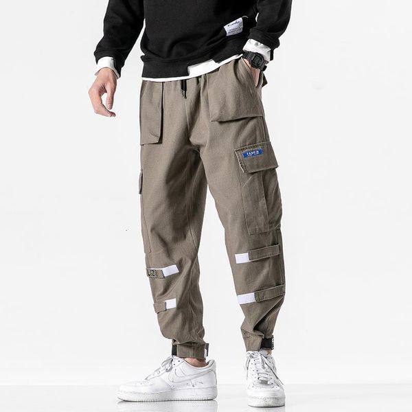 

хип-хоп streetwear cargo 2020 весна осень черные карманные брюки моды joggers повседневные спортивные штаны отследить мужской пот брюк, Black