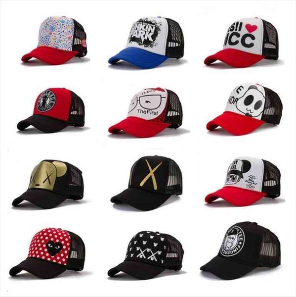 

summer girl child cartoon painting trucker cap kids girl baby casual baseballl cap breathable casquette, Blue;gray