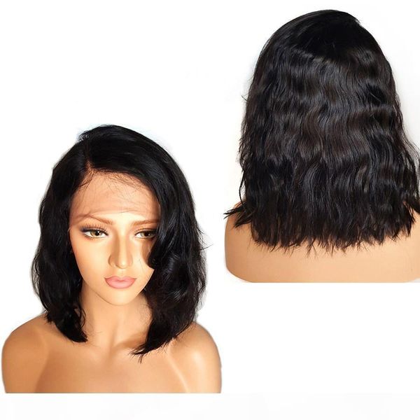

wavy lace front bob wigs short full lace wig with baby hair side part glueless lace front wig for women, Black;brown