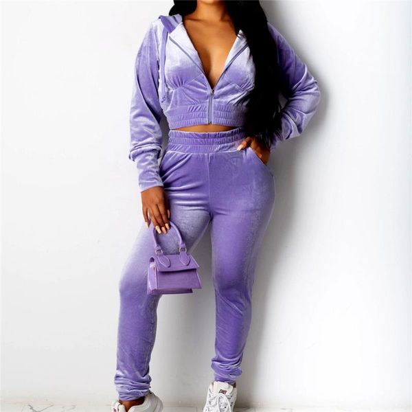 

women's tracksuits women fashion casual long sleeve elastic zipper hooded crop sports slim high waist trousers jogger pants spring aut, Gray