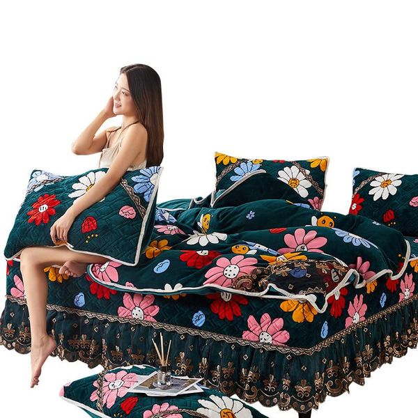 

fleece thermal quilted bed skirt four plus suede milk fiber thick coral fleece with bedspread-style