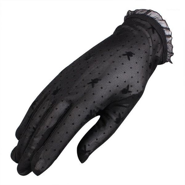 Fünf Finger Handschuhe Sommer Sexy Spitze Sonnencreme Hohl Hohe Elastizität Mesh Atmungsaktive Kurze Schwarz Elegante Dünne Weiche Weibliche Drive Dot Handschuhe1