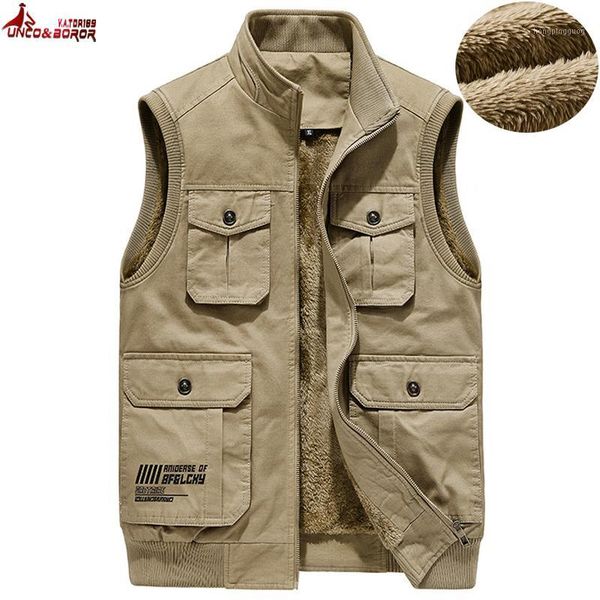 

new men's warm cargo vests fleece lined winterwashed cotton waistcoat male thicken thermal sleeveless denim jackets workwear1, Black;white