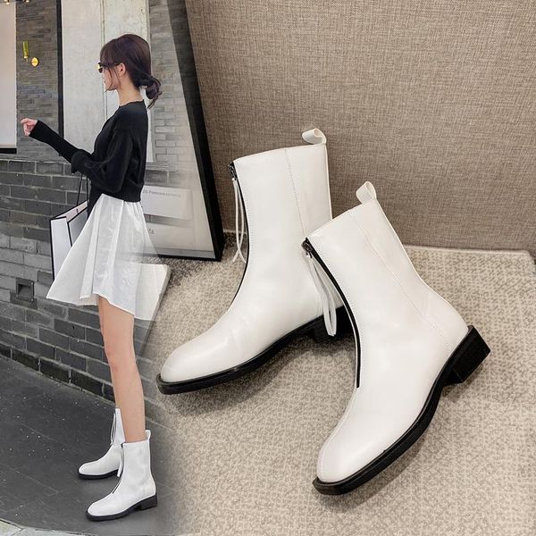 

women's mid calf boots zipper luxury designer round toe shoes fashion low rock rubber ladies autumn mid-calf basic, Black
