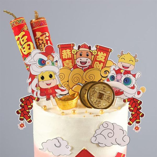 

5 Sets Calf Cake Insert New Year Dessert Decoration 2021 New Year Cake Toppers