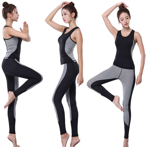 

spring sports leisure women vest pants exercise yoga fitness suit, Gray