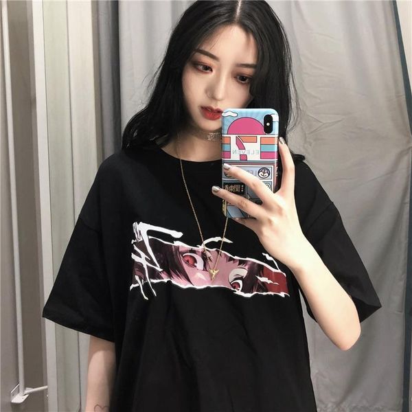 

summer korea ulzzang harajuku women shirt bf loose wild couple cartoon print short-sleeved t-shirt casual black female tide, White
