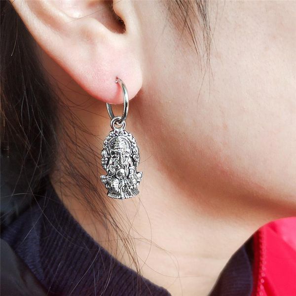 

sochic retro buddha statue star cross pendant men women hoop earrings silver color alloy charming buddhism jewelry bijoux wmtohc, Black;white