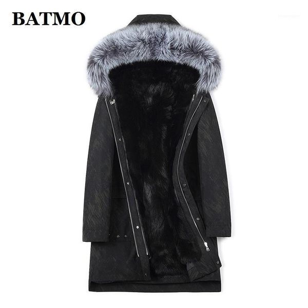 

men's leather & faux batmo natural raccoon fur collar wolf liner hooded parkas men,men's winter warm jackets ,men's coat 1815, Black