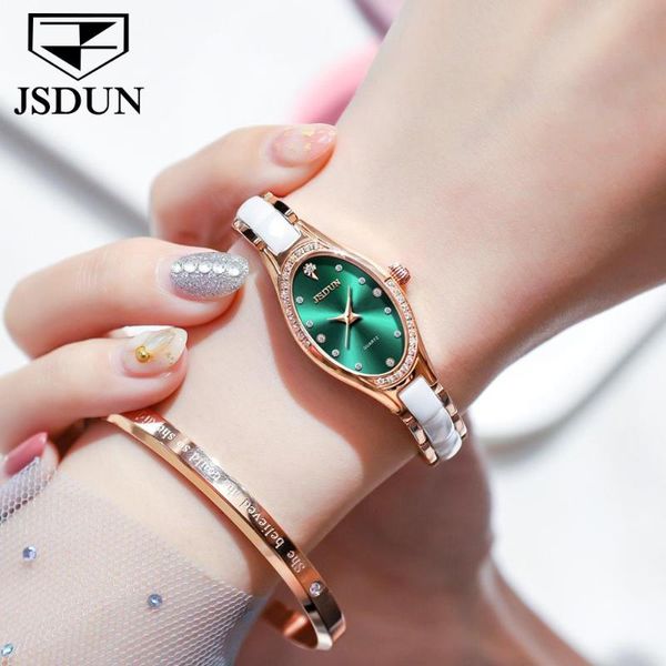 

jsdun women's bracelet watches ceramic stainless steel waterproof fashion woman watch elegant quartz wristwatches, Slivery;brown