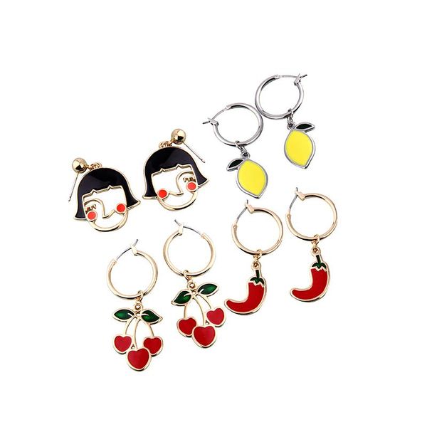

dangle & chandelier cute baby face drop earrings enamel lemon campus style for girl friends gift summer fashion jewelry, Silver