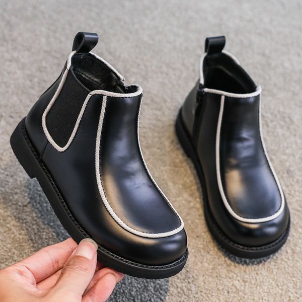 

girls' martin 2020 new autumn and winter children' leather soft bottom little princess short boots british style, Black;grey