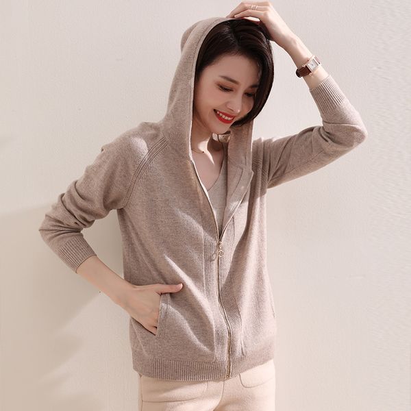 

2021 pure goat dandruff knitted shirt 100% women in upper-class cardigans hood jumpers the female winter jackets h6jo, White;black