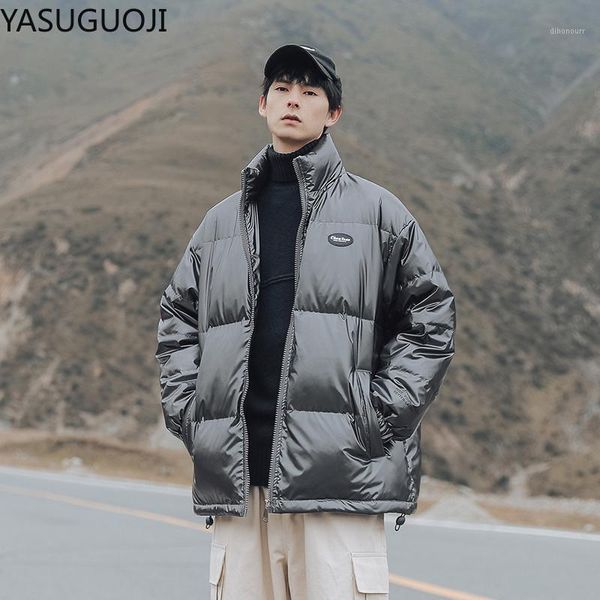 

men's down & parkas yasuguoji winter bright skin cotton-padded coat men clothes fashion grey warm thicken jacket outerwear causal cloth, Black