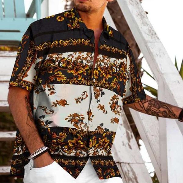 

men summer shirts blouse casual printed hawaiian shirts short-sleeve turn-down collar shirt beach blouses camisa femenina, White;black