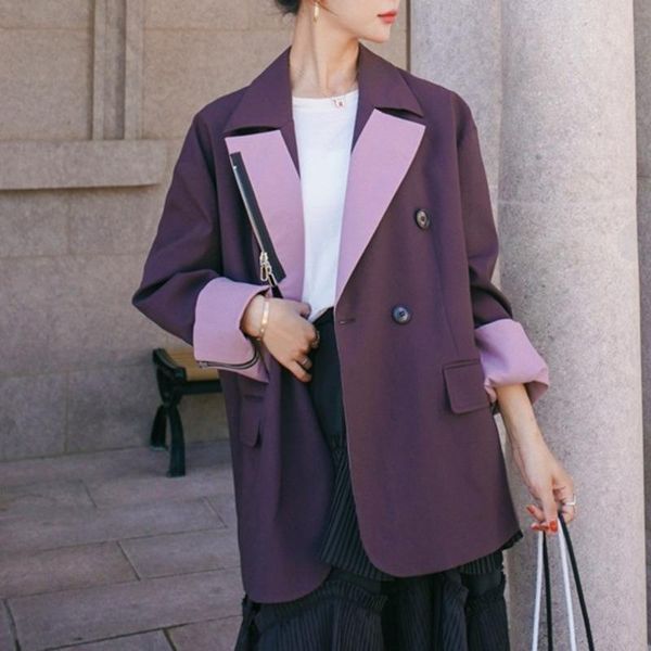 

women's suits & blazers [ewq] 2021 autumn women british style lapel solid color zipper double breasted elegant chic blazer suit coat la, White;black