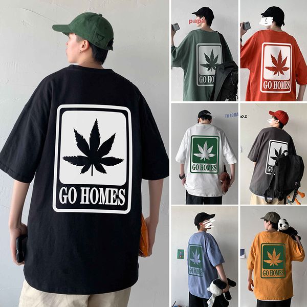 

short fashion brand versatile men's summer quarter loose half sleeve personalized t-shirt, White;black