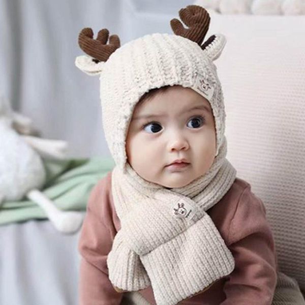 

new christmas hat scarf set cute deer hat fashion high stretch autumn and winter warm and comfortable baby knitted