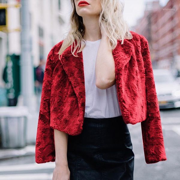 

women fluffy fur coat fashion winter solid color turn down collar long sleeve short teddy coat streetwear harajuku women coats1, Black