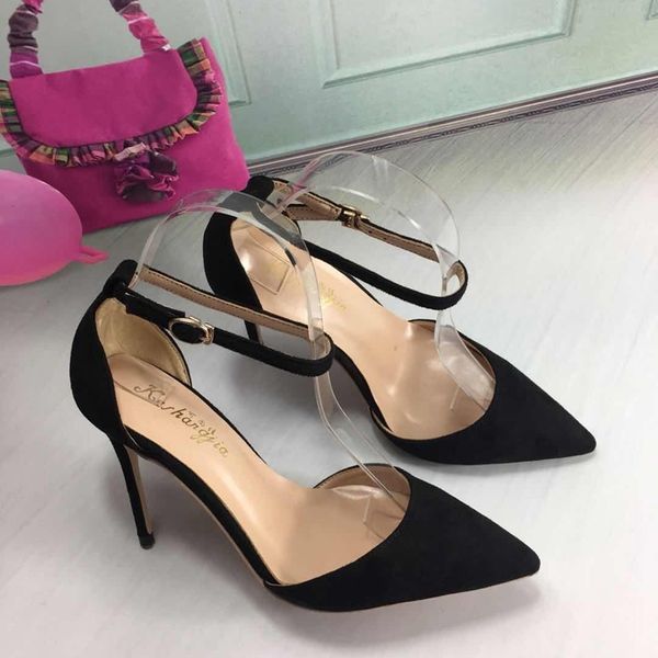 

2020 black pu bucklet strap hollow out open toe ladies spring pumps stiletto heeled lady pumps party women shoes lj201113