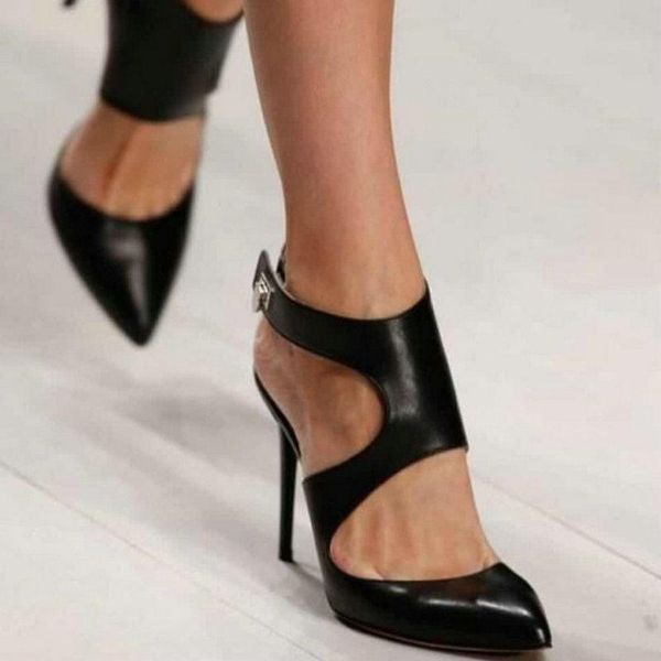 

new design autumn high heels pumps sandals 12.5cm fashion pointed toe buckle strap gladiator thin heel woman shoes, Black