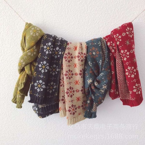 

children's autumn star korean knitting scarf sle jacquard and winter color matching baby's wool neck, Red;brown