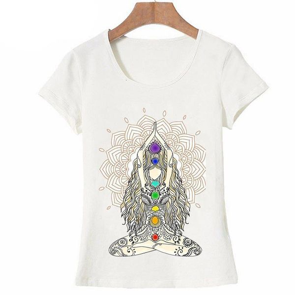

2020 new women t-shirts casual harajuku buddha mandala lotus power printed tee short sleeve t shirt for women clothing, White