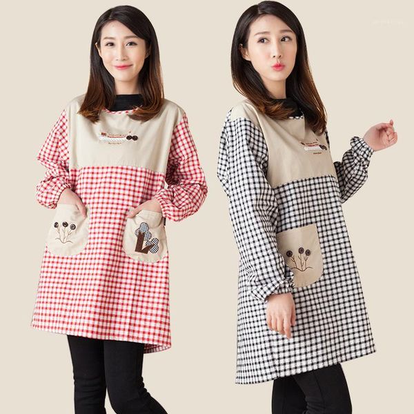 

aprons long-sleeved apron female anti-dress coverall korean fashion kitchen restaurant overalls protective1