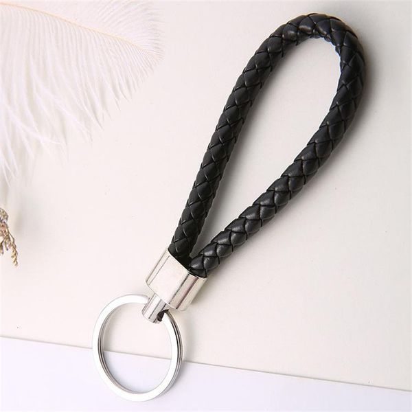 

factorywmyqrope braided woven keychain pu rings fit leather diy circle pendant key chains holder car keyrings jewelry ac, Silver