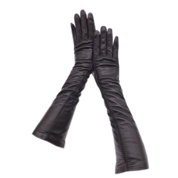 

winter ladies long arm sleeve gloves fashion new style sheepskin leather winter gloves warm and thick black driving high-en 201020, Blue;gray