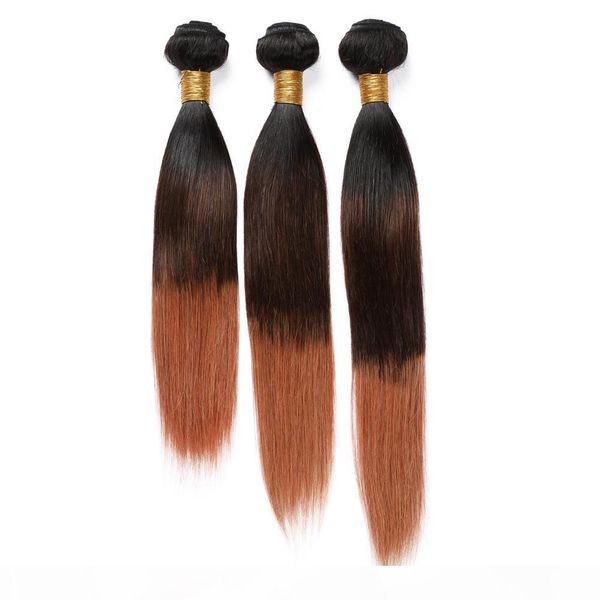 

#1b 4 30 ombre malaysian human hair bundles straight hair weaves black brown to medium auburn three tone ombre human hair extensions 3pcs
