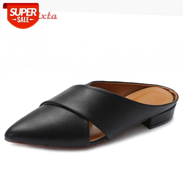 

aphixta cross belt shallow women slippers pointed toe pour summer shoes flat mule soft bottom super fiber black white slides #ek16