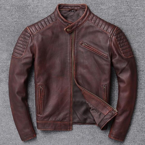 

yrsales.classic motor biker genuine leather jacket.cool slim cowhide coat.men fashion vintage jacket.plus size1, Black