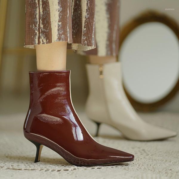 

black fashion pointed toe color matching ankle boots autumn winter women boots patent leather high heel booties ladies1