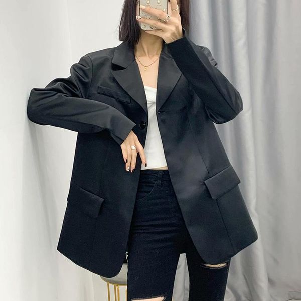 

women's suits & blazers seebeautiful simple loose blazer coat notched collar long sleeve pockets fashion 2021 autumn winter women m489, White;black