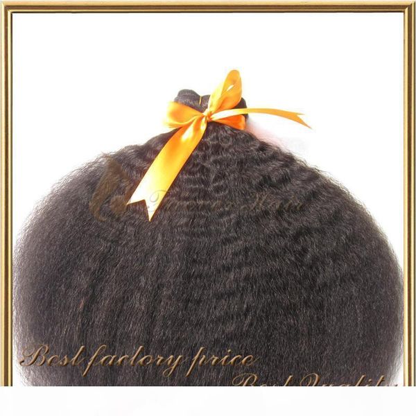 

brazilian virgin hair natural color kinky straight coarse yaki 3 pcs hair weave with 1 pc lace closure 4pcs lot, Black