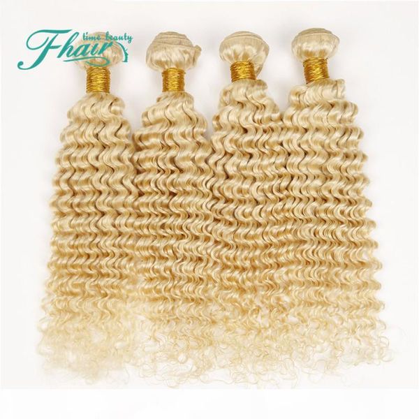 

8a russian human hair deep curly color #613 4 bundles platinum blonde 10"-30" inch deep curly bundles hair extensions, Black