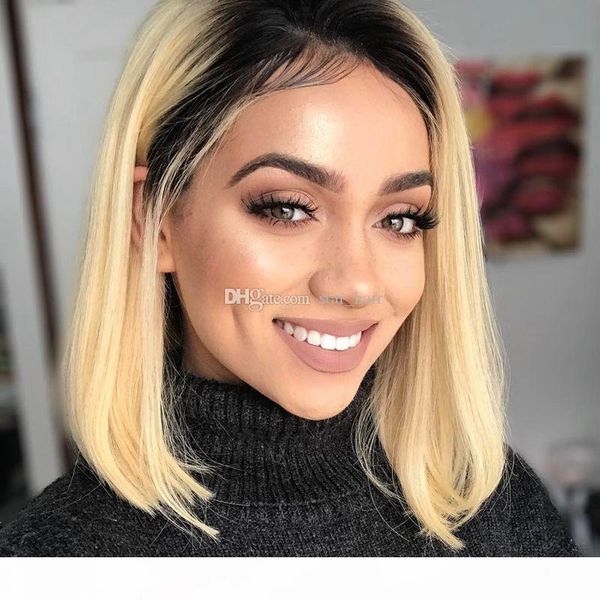 

1b 613# short two toned human hair lace wigs bob wigs ombre full lace wigs blonde lace front bob baby hair for black women, Black;brown