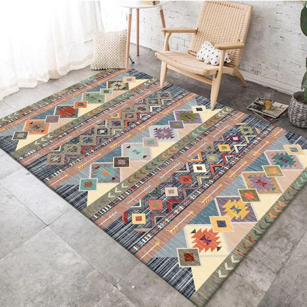 

carpets retro ethnic geometric pattern carpet printed tapis soft for living room anti-slip rug floor mat home decor