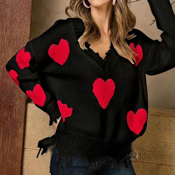 

love print womens designer sweaters loose pullover irregular tassel panelled womens sweaters casual womens christmas sweaters, White;black