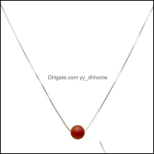 Colares de pingentes pingentes de joias de j￳ias de 10 mm de colar carneliano redondo com cadeia de a￧o inoxid￡vel Pedra de cristal para mulheres jk39fj