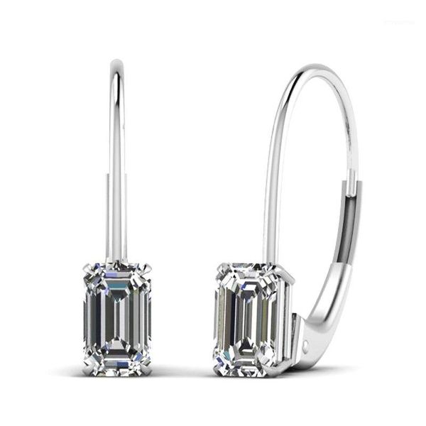 

huitan new arrival mosaic square cz silver color women earring minimalist gift for girl wholesale ear loop stylish women jewelry1
